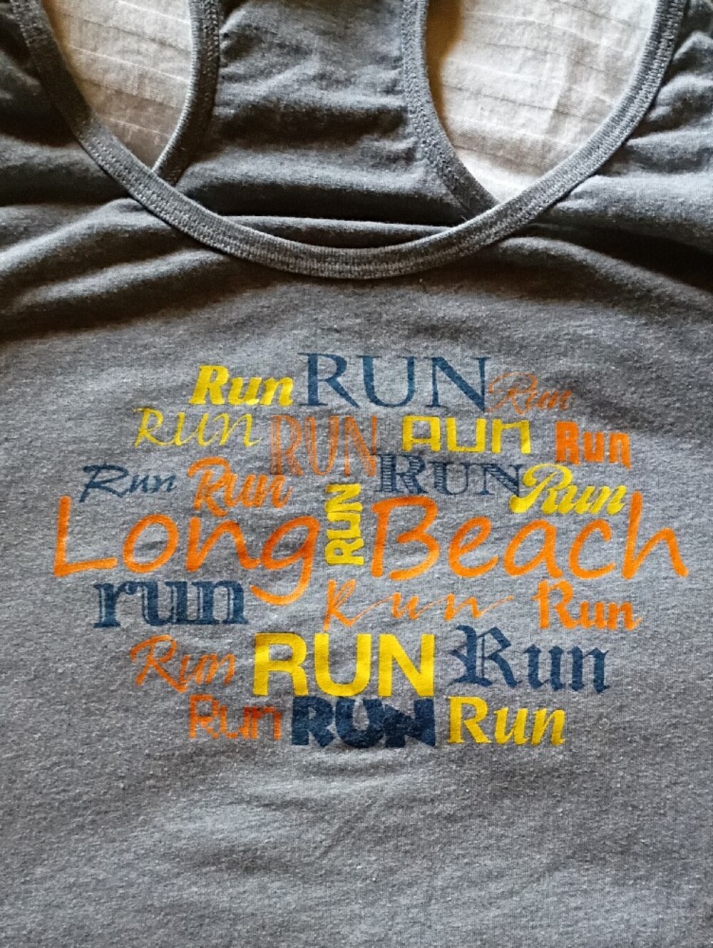 Threadfast Women’s Gray Racerback Tank - Long Beach Run Graphic Gym